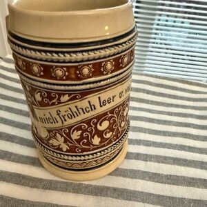 German-Style Ceramic Beer Stein - Brown and Cream Decorative Tankard